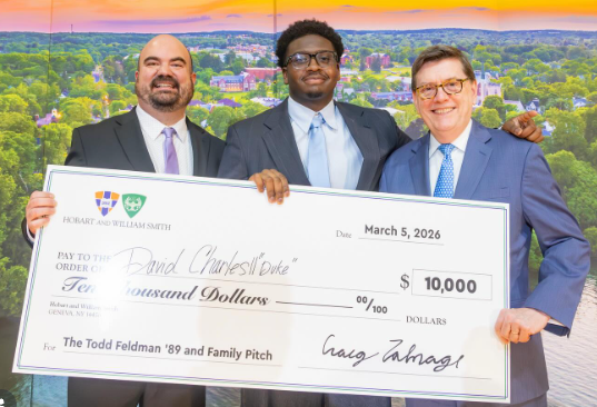 David Charles II winning the HWS Pitch Competition